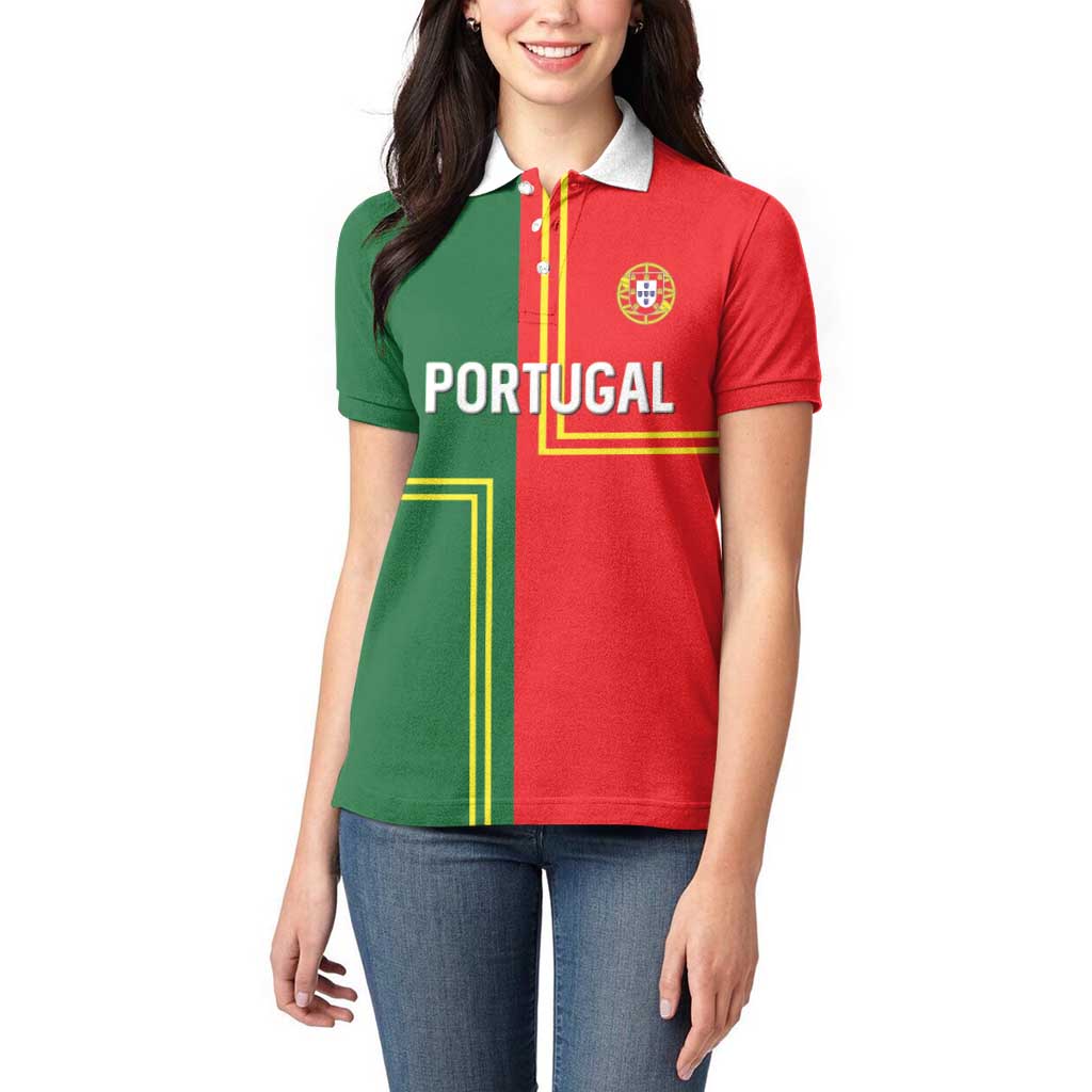 Custom Portugal Football Women Polo Shirt Coat of Arms Line Art Style - Wonder Print Shop