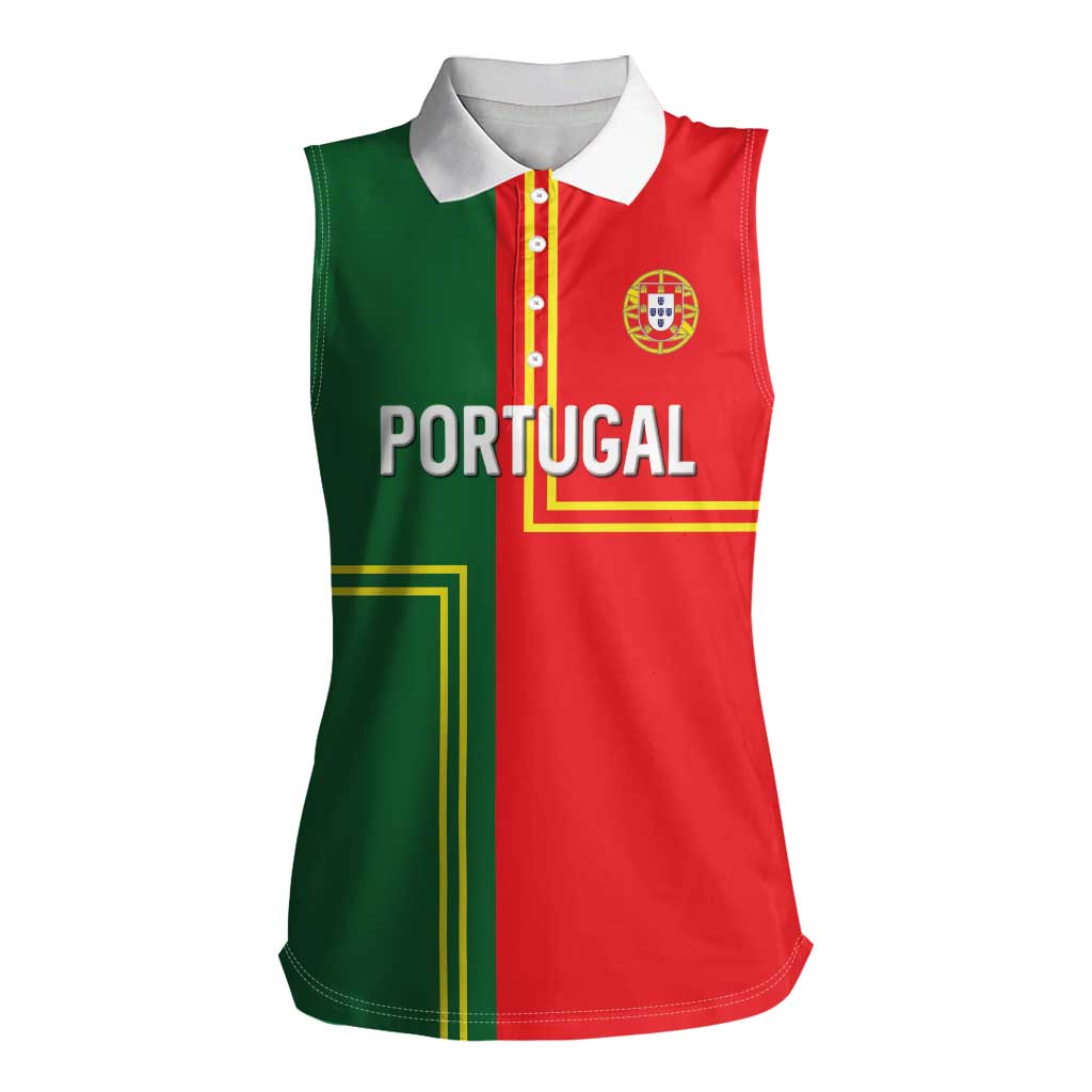 Custom Portugal Football Women Sleeveless Polo Shirt Coat of Arms Line Art Style - Wonder Print Shop