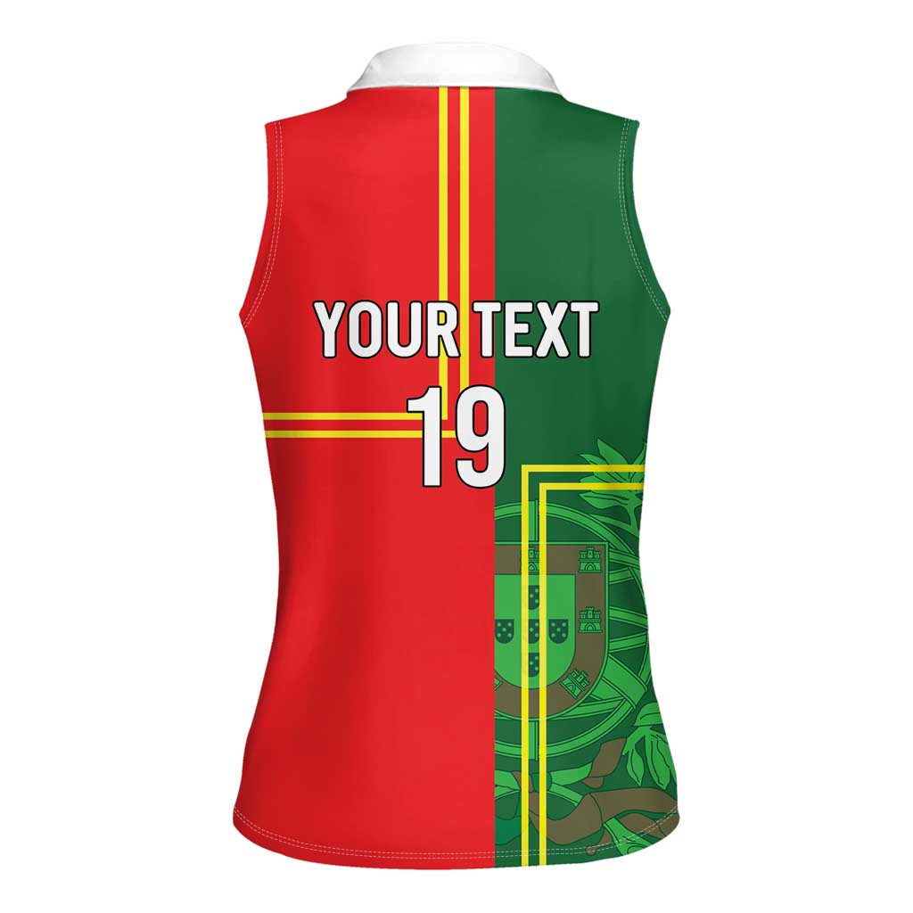 Custom Portugal Football Women Sleeveless Polo Shirt Coat of Arms Line Art Style - Wonder Print Shop