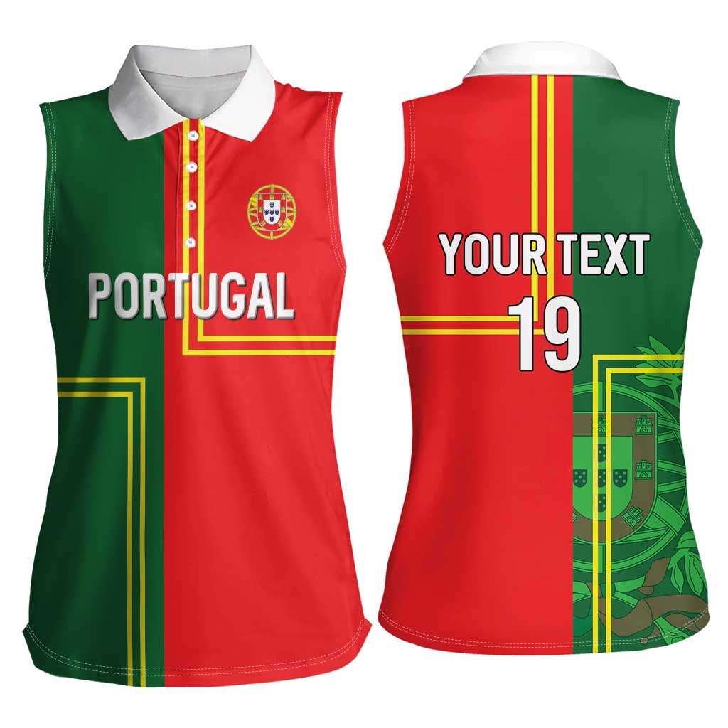 Custom Portugal Football Women Sleeveless Polo Shirt Coat of Arms Line Art Style - Wonder Print Shop