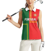 Custom Portugal Football Women Sleeveless Polo Shirt Coat of Arms Line Art Style - Wonder Print Shop