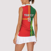 Custom Portugal Football Women Sleeveless Polo Shirt Coat of Arms Line Art Style - Wonder Print Shop