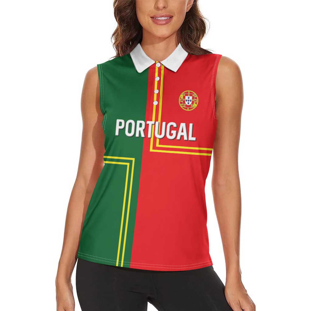 Custom Portugal Football Women Sleeveless Polo Shirt Coat of Arms Line Art Style - Wonder Print Shop