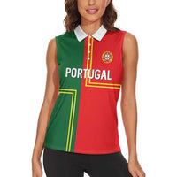 Custom Portugal Football Women Sleeveless Polo Shirt Coat of Arms Line Art Style - Wonder Print Shop