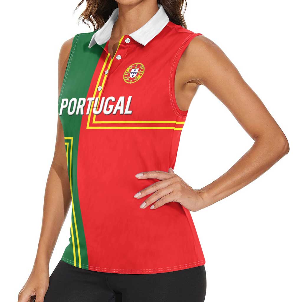 Custom Portugal Football Women Sleeveless Polo Shirt Coat of Arms Line Art Style - Wonder Print Shop