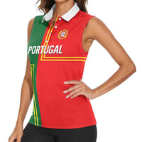 Custom Portugal Football Women Sleeveless Polo Shirt Coat of Arms Line Art Style - Wonder Print Shop