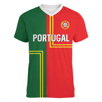 Custom Portugal Football Women V-Neck T-Shirt Coat of Arms Line Art Style - Wonder Print Shop