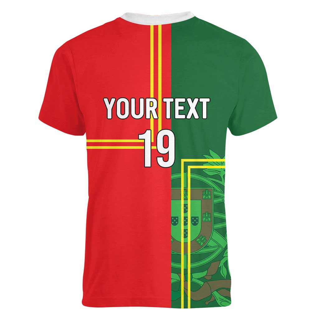 Custom Portugal Football Women V-Neck T-Shirt Coat of Arms Line Art Style - Wonder Print Shop