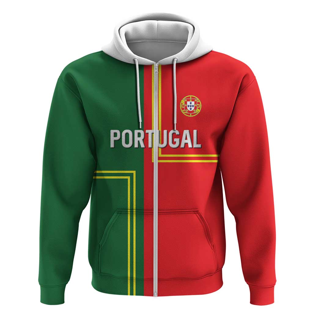 Custom Portugal Football Zip Hoodie Coat of Arms Line Art Style - Wonder Print Shop