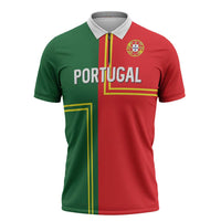 Custom Portugal Football Zipper Polo Shirt Coat of Arms Line Art Style - Wonder Print Shop