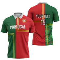 Custom Portugal Football Zipper Polo Shirt Coat of Arms Line Art Style - Wonder Print Shop