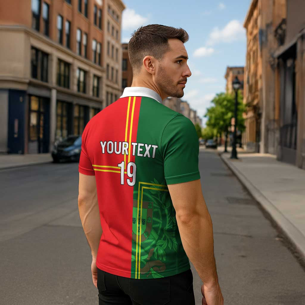 Custom Portugal Football Zipper Polo Shirt Coat of Arms Line Art Style - Wonder Print Shop