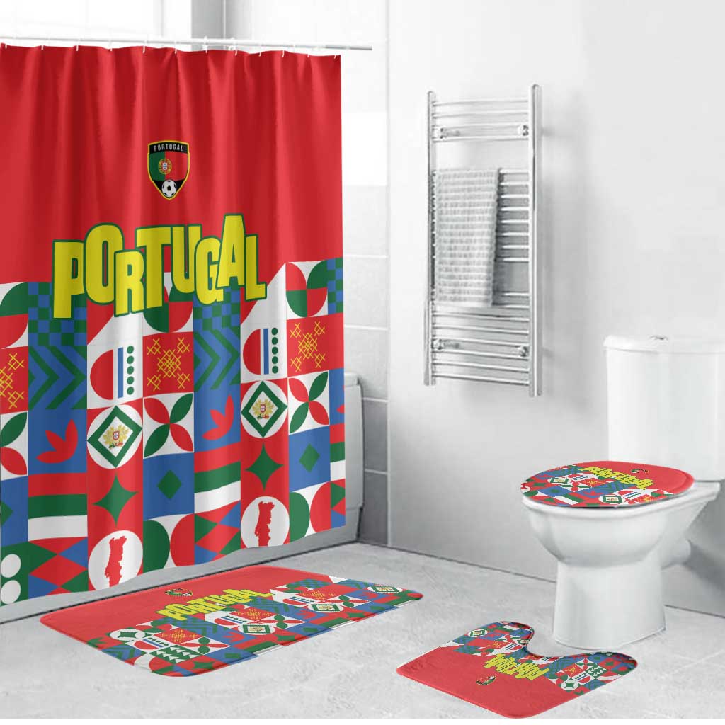 Portugal Football Bathroom Set Patchwork National Flag Design - Wonder Print Shop