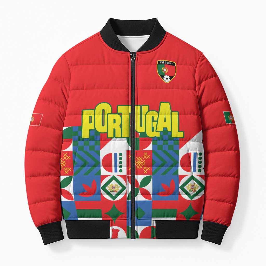 Portugal Football Bomber Puffer Jacket Patchwork National Flag Design - Wonder Print Shop