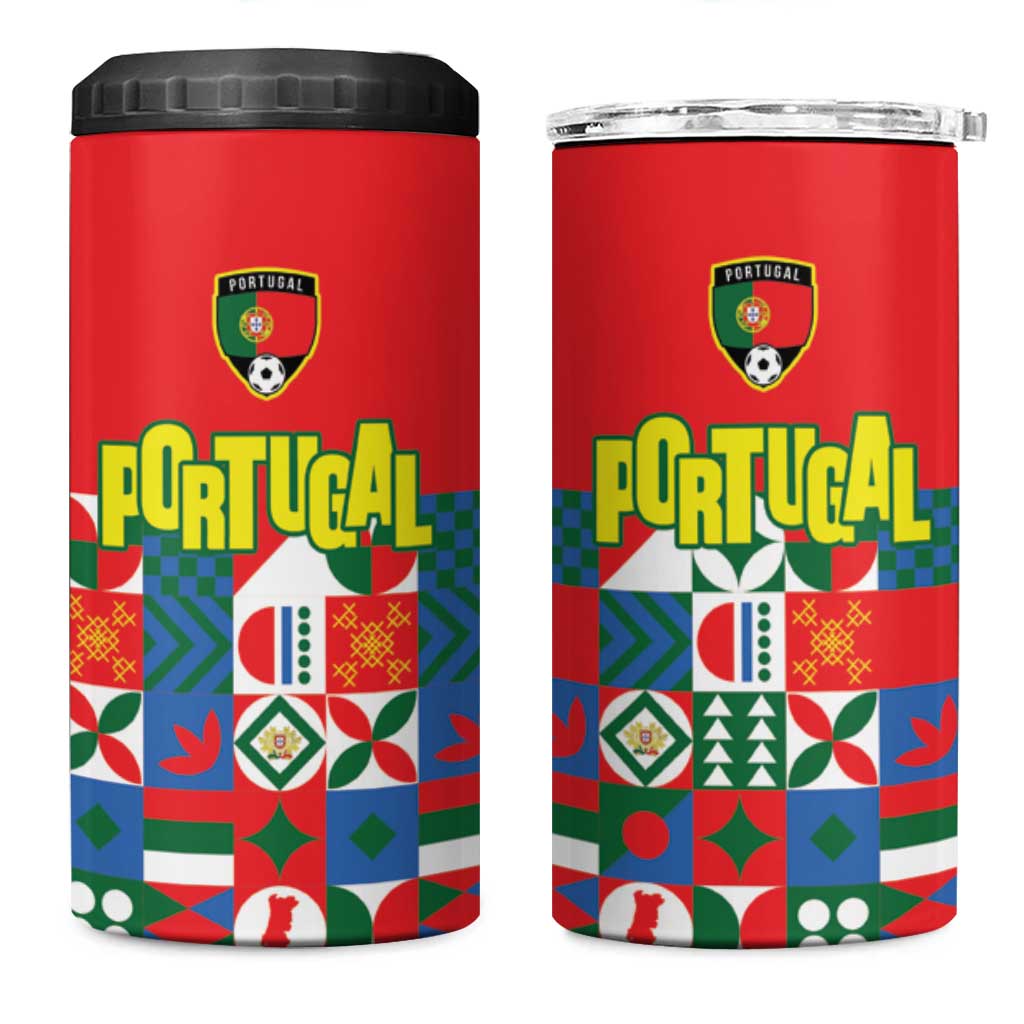 Portugal Football 4 in 1 Can Cooler Tumbler Patchwork National Flag Design - Wonder Print Shop