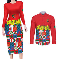 Portugal Football Couples Matching Long Sleeve Bodycon Dress and Long Sleeve Button Shirt Patchwork National Flag Design - Wonder Print Shop