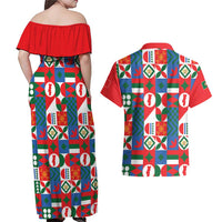 Portugal Football Couples Matching Off Shoulder Maxi Dress and Hawaiian Shirt Patchwork National Flag Design - Wonder Print Shop