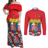 Portugal Football Couples Matching Off Shoulder Maxi Dress and Long Sleeve Button Shirt Patchwork National Flag Design - Wonder Print Shop