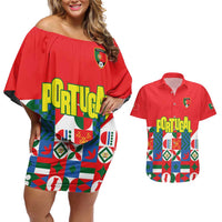 Portugal Football Couples Matching Off Shoulder Short Dress and Hawaiian Shirt Patchwork National Flag Design - Wonder Print Shop