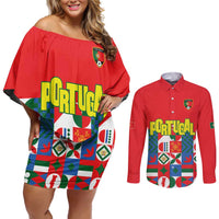 Portugal Football Couples Matching Off Shoulder Short Dress and Long Sleeve Button Shirt Patchwork National Flag Design - Wonder Print Shop