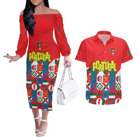 Portugal Football Couples Matching Off The Shoulder Long Sleeve Dress and Hawaiian Shirt Patchwork National Flag Design - Wonder Print Shop