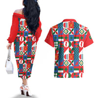 Portugal Football Couples Matching Off The Shoulder Long Sleeve Dress and Hawaiian Shirt Patchwork National Flag Design - Wonder Print Shop