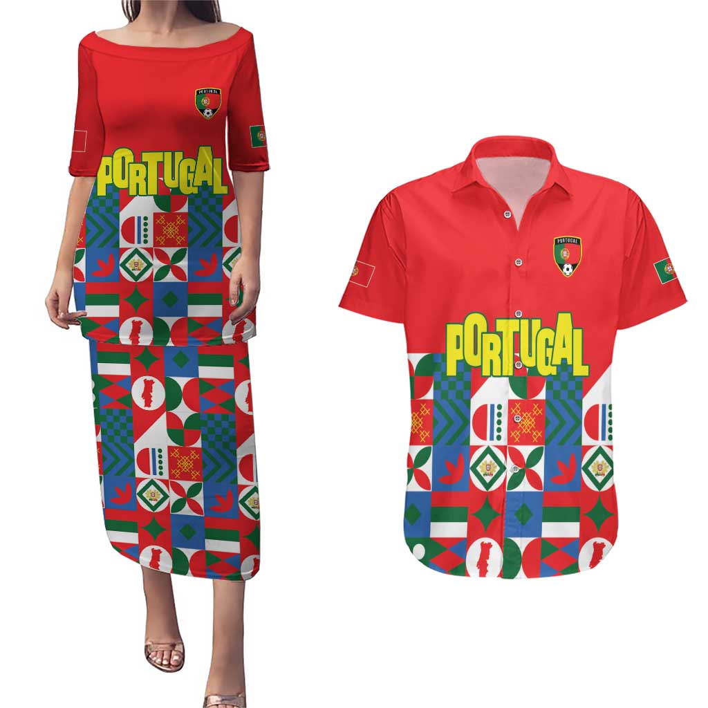Portugal Football Couples Matching Puletasi and Hawaiian Shirt Patchwork National Flag Design - Wonder Print Shop