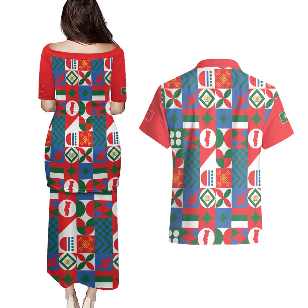 Portugal Football Couples Matching Puletasi and Hawaiian Shirt Patchwork National Flag Design - Wonder Print Shop