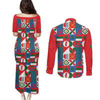 Portugal Football Couples Matching Puletasi and Long Sleeve Button Shirt Patchwork National Flag Design - Wonder Print Shop