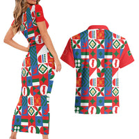 Portugal Football Couples Matching Short Sleeve Bodycon Dress and Hawaiian Shirt Patchwork National Flag Design - Wonder Print Shop