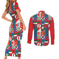 Portugal Football Couples Matching Short Sleeve Bodycon Dress and Long Sleeve Button Shirt Patchwork National Flag Design - Wonder Print Shop