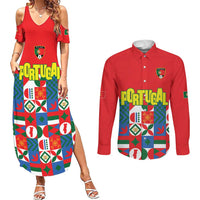 Portugal Football Couples Matching Summer Maxi Dress and Long Sleeve Button Shirt Patchwork National Flag Design - Wonder Print Shop