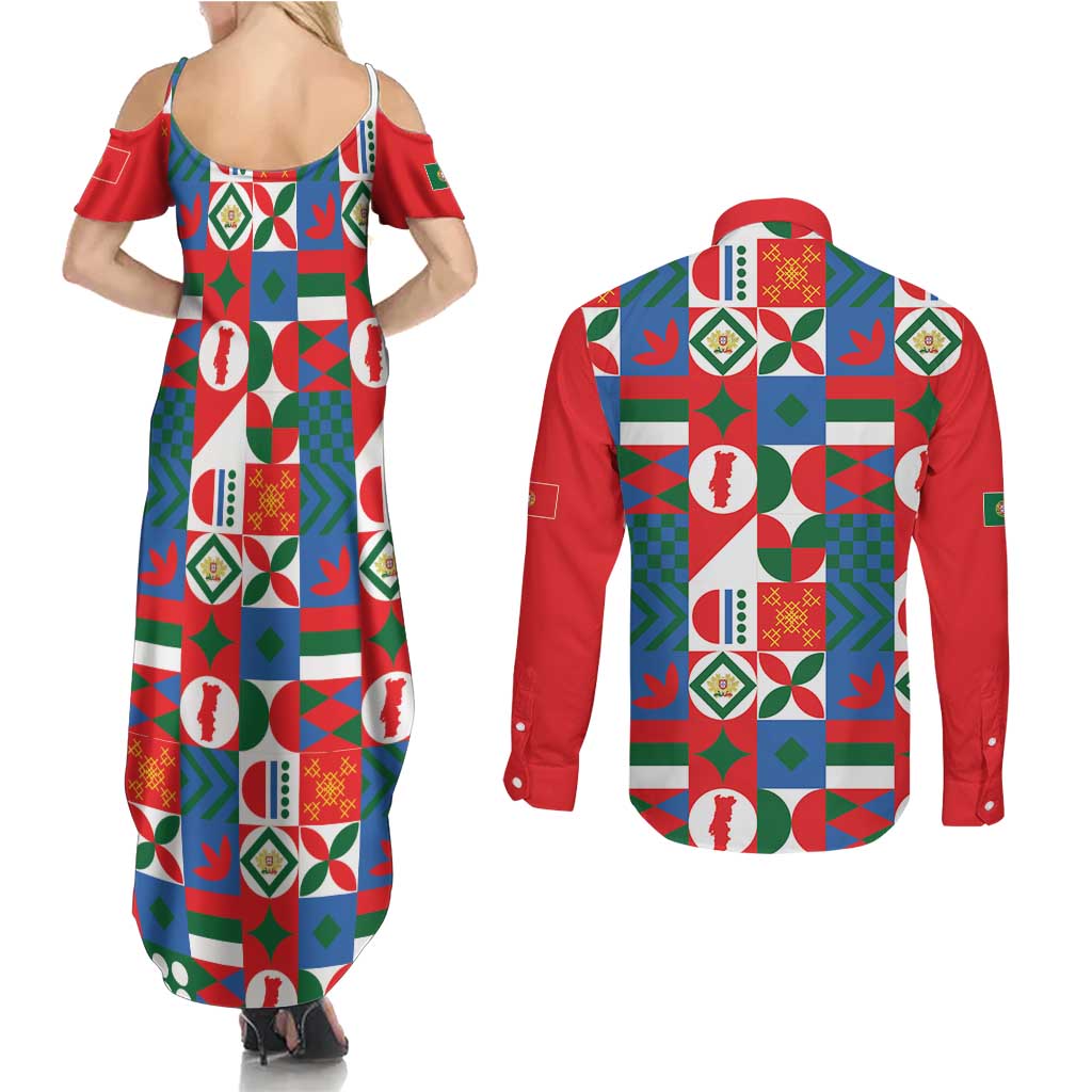 Portugal Football Couples Matching Summer Maxi Dress and Long Sleeve Button Shirt Patchwork National Flag Design - Wonder Print Shop