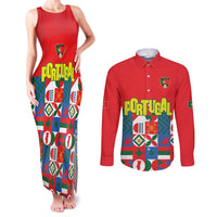 Portugal Football Couples Matching Tank Maxi Dress and Long Sleeve Button Shirt Patchwork National Flag Design - Wonder Print Shop
