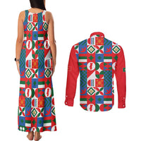 Portugal Football Couples Matching Tank Maxi Dress and Long Sleeve Button Shirt Patchwork National Flag Design - Wonder Print Shop