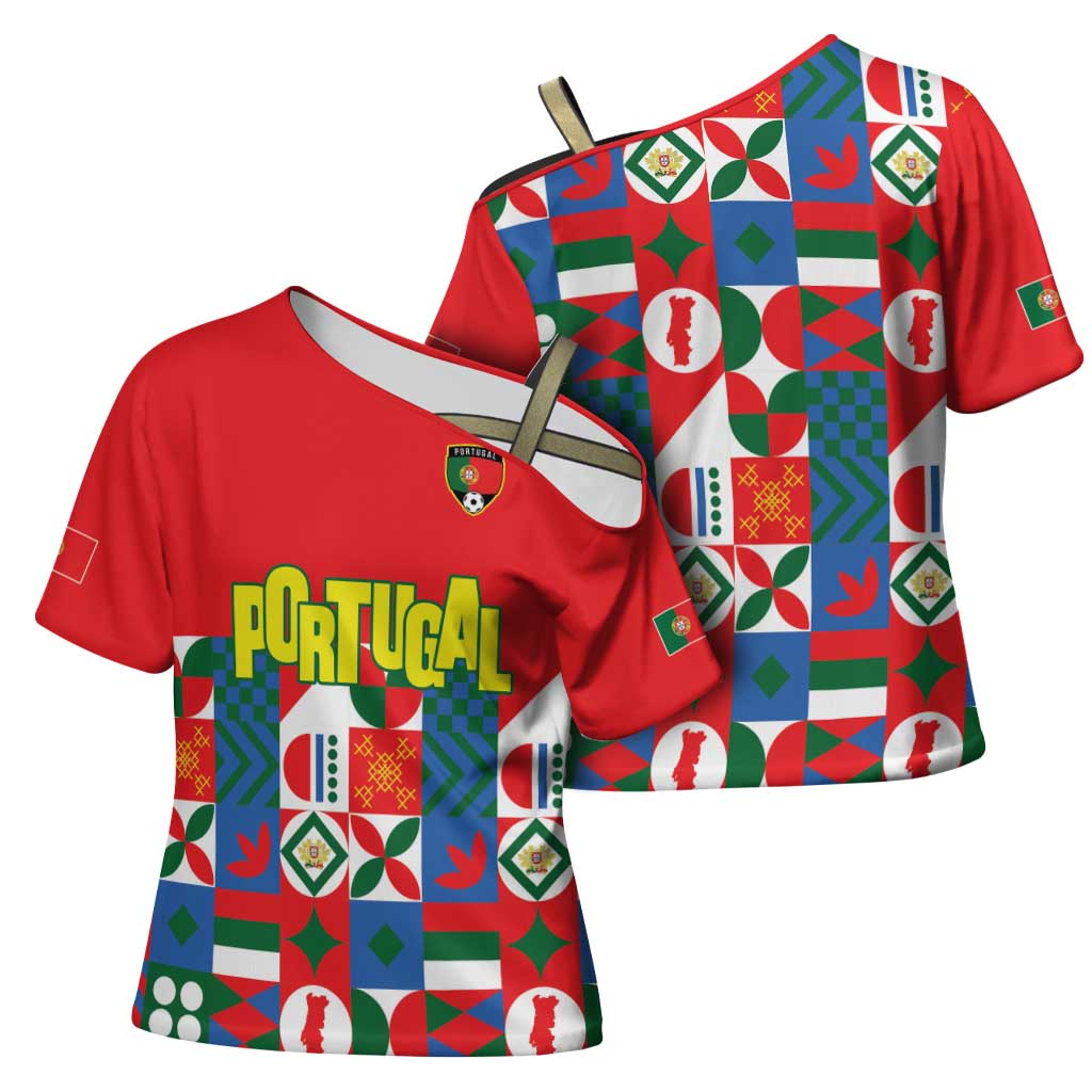 Portugal Football Cross Shoulder Shirt Patchwork National Flag Design - Wonder Print Shop