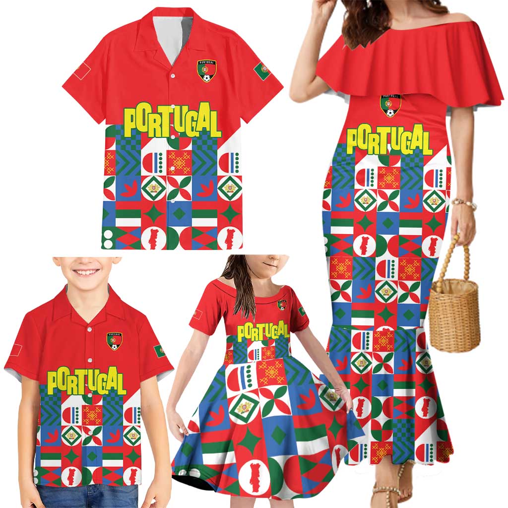 Portugal Football Family Matching Mermaid Dress and Hawaiian Shirt Patchwork National Flag Design - Wonder Print Shop