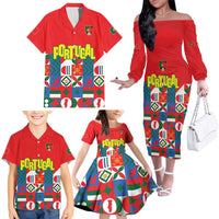 Portugal Football Family Matching Off The Shoulder Long Sleeve Dress and Hawaiian Shirt Patchwork National Flag Design - Wonder Print Shop