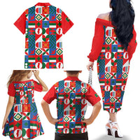Portugal Football Family Matching Off The Shoulder Long Sleeve Dress and Hawaiian Shirt Patchwork National Flag Design - Wonder Print Shop