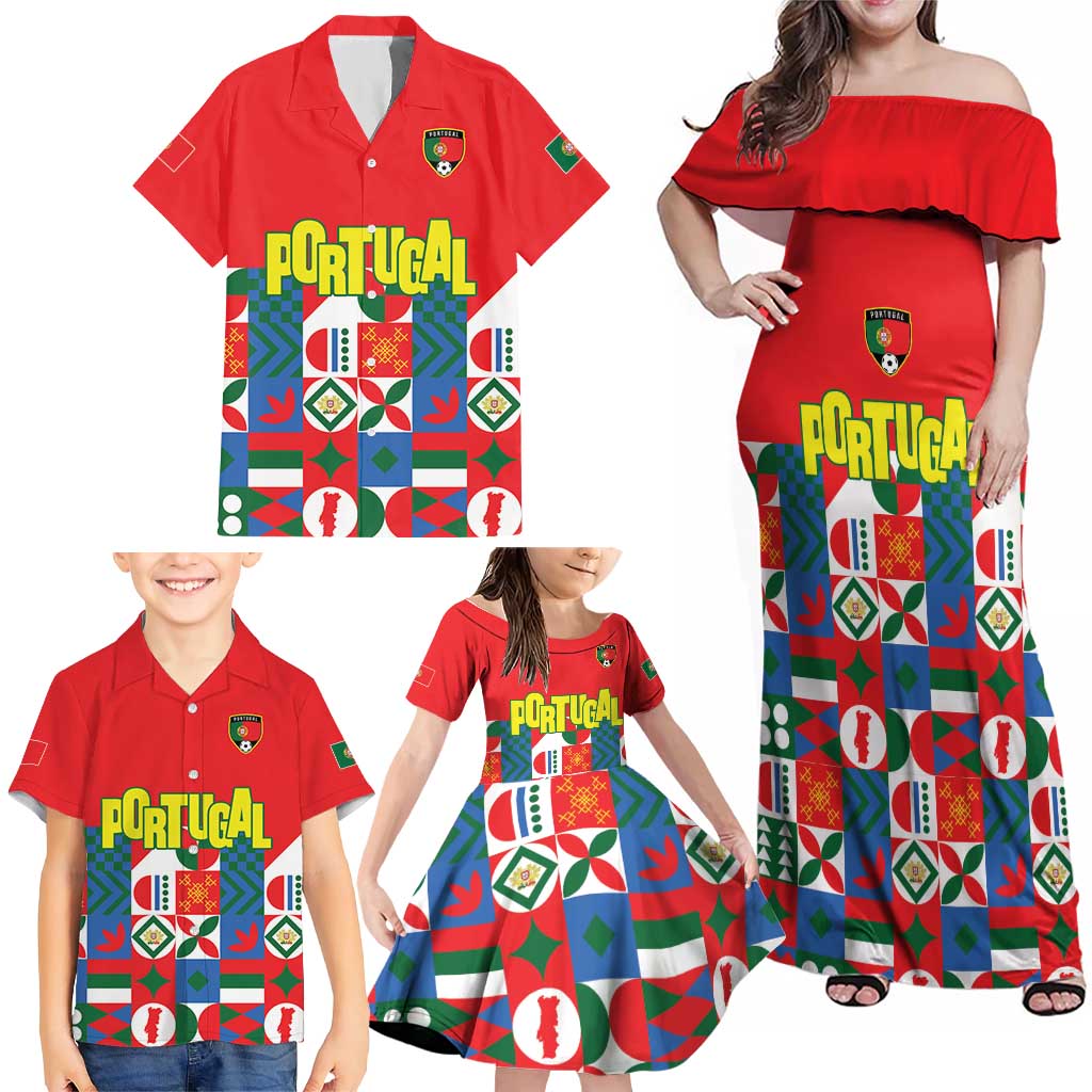 Portugal Football Family Matching Off Shoulder Maxi Dress and Hawaiian Shirt Patchwork National Flag Design - Wonder Print Shop