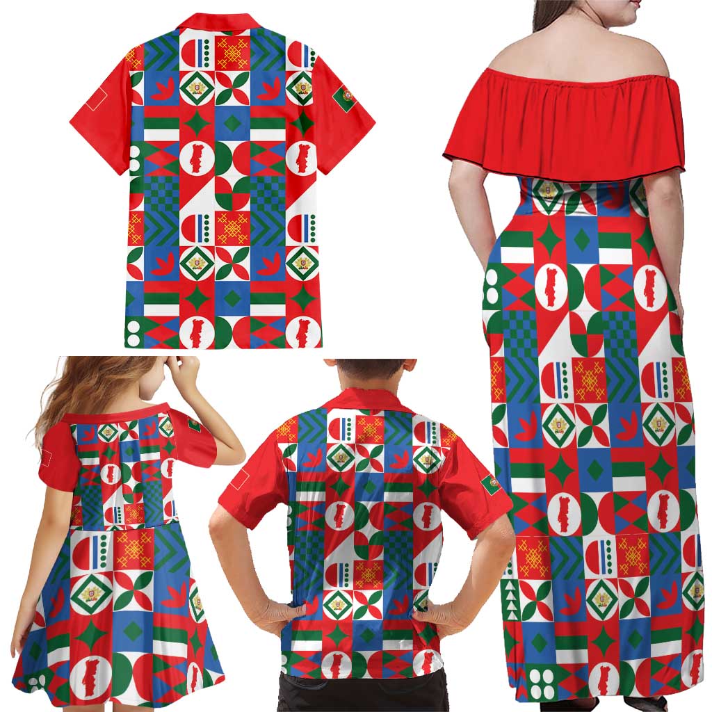 Portugal Football Family Matching Off Shoulder Maxi Dress and Hawaiian Shirt Patchwork National Flag Design - Wonder Print Shop