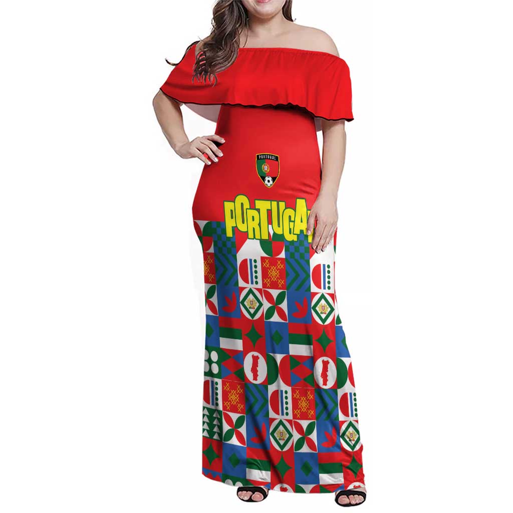 Portugal Football Family Matching Off Shoulder Maxi Dress and Hawaiian Shirt Patchwork National Flag Design - Wonder Print Shop
