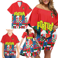 Portugal Football Family Matching Off Shoulder Short Dress and Hawaiian Shirt Patchwork National Flag Design - Wonder Print Shop