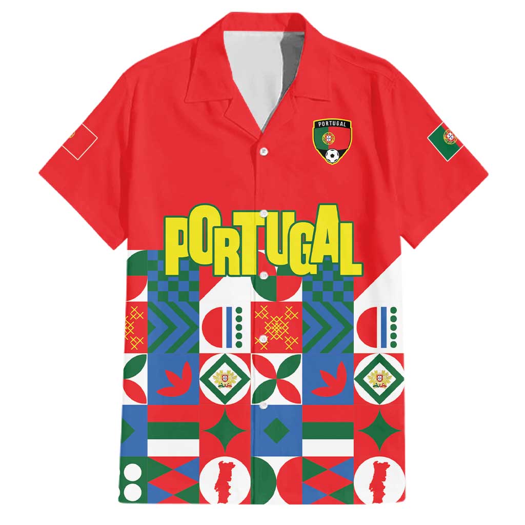 Portugal Football Family Matching Off Shoulder Short Dress and Hawaiian Shirt Patchwork National Flag Design - Wonder Print Shop