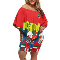Portugal Football Family Matching Off Shoulder Short Dress and Hawaiian Shirt Patchwork National Flag Design - Wonder Print Shop