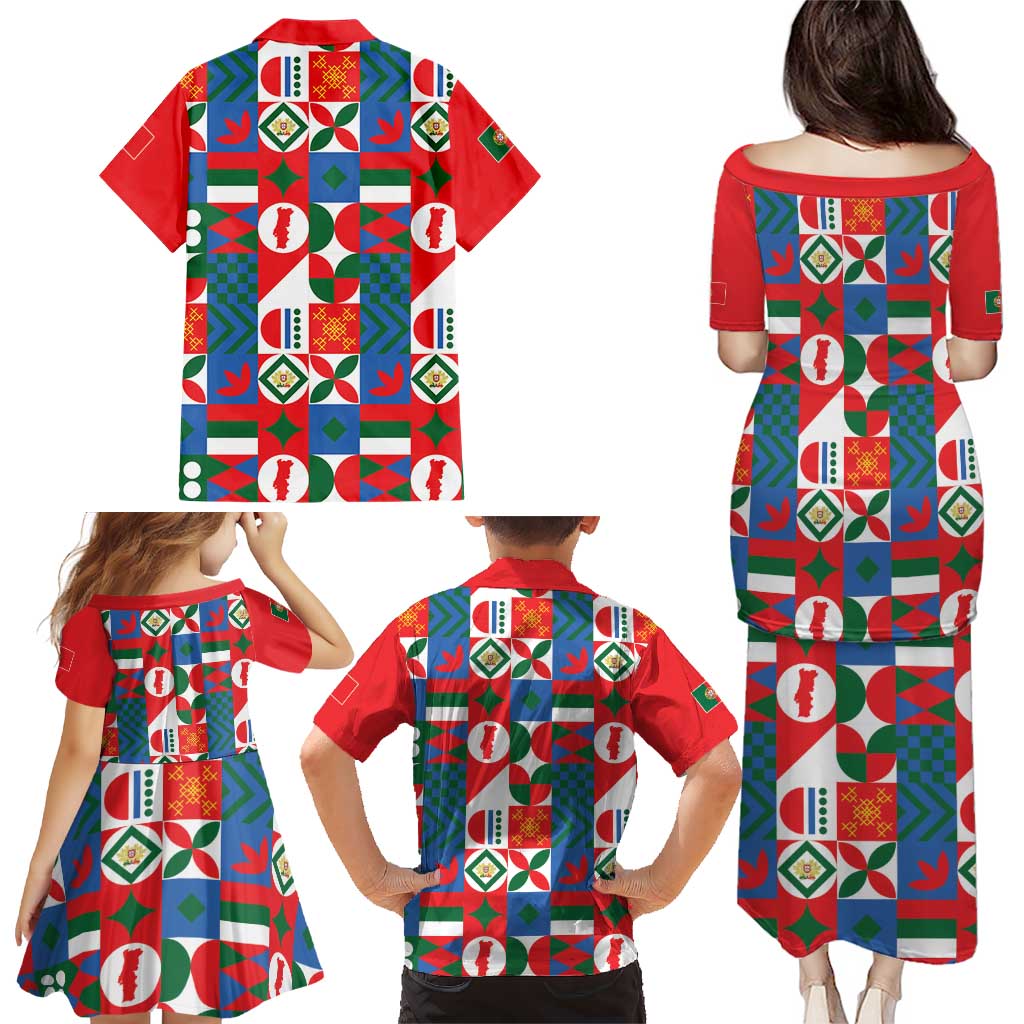 Portugal Football Family Matching Puletasi and Hawaiian Shirt Patchwork National Flag Design - Wonder Print Shop