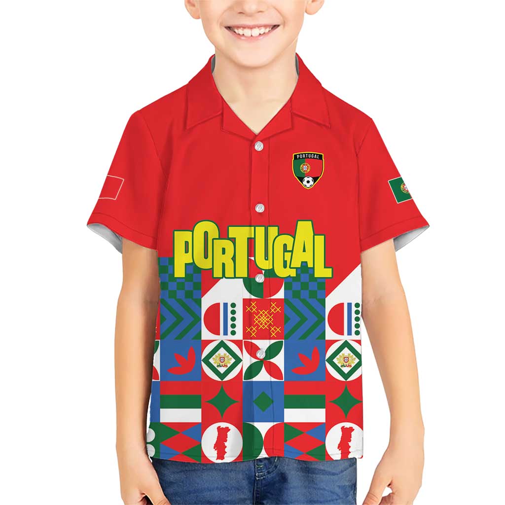 Portugal Football Family Matching Puletasi and Hawaiian Shirt Patchwork National Flag Design - Wonder Print Shop