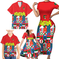 Portugal Football Family Matching Short Sleeve Bodycon Dress and Hawaiian Shirt Patchwork National Flag Design - Wonder Print Shop