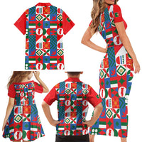 Portugal Football Family Matching Short Sleeve Bodycon Dress and Hawaiian Shirt Patchwork National Flag Design - Wonder Print Shop