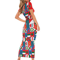 Portugal Football Family Matching Short Sleeve Bodycon Dress and Hawaiian Shirt Patchwork National Flag Design - Wonder Print Shop